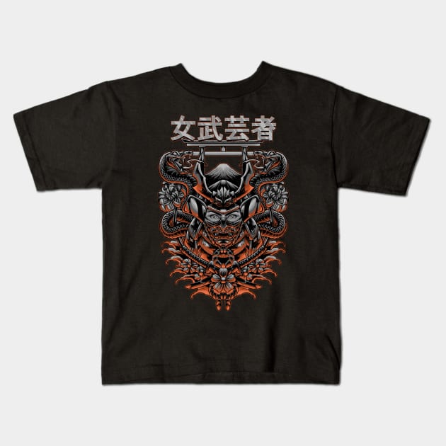 female samurai warrior Kids T-Shirt by setiaoneart